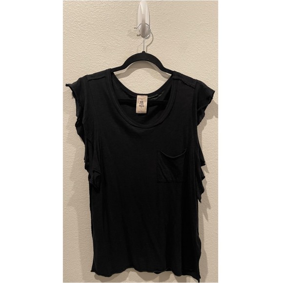 Free People Tops - WE THE FREE Black Short Sleeve Pocket Blouse